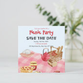 Blauw Rode Bloemrijke Picknickfeest Save The Date  (Staand voorkant)