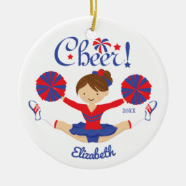 Blauw Rode Cheer Bruine Cheerleader Persoonlijk Keramisch Ornament