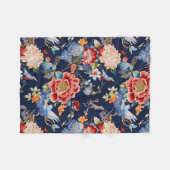 blauw rode chinoiserie floral fleece deken (Voorkant (Horizontaal))