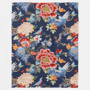  blauw rode chinoiserie floral fleece deken