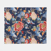 blauw rode chinoiserie floral fleece deken (Voorkant (Horizontaal))