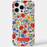 Blauw Rode en Gele Ditsy Bloemen Monogram