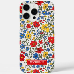 Blauw Rode en Gele Ditsy Bloemen Monogram iPhone 16 Pro Max Hoesje