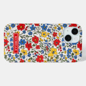 Blauw Rode en Gele Ditsy Bloemen Monogram Case-Mate iPhone Case (Achterkant (horizontaal))