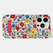 Blauw Rode en Gele Ditsy Bloemen Monogram Case-Mate iPhone Case (Achterkant (horizontaal))