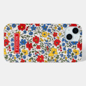 Blauw Rode en Gele Ditsy Bloemen Monogram Case-Mate iPhone Case (Achterkant (horizontaal))