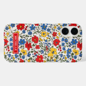 Blauw Rode en Gele Ditsy Bloemen Monogram Case-Mate iPhone Case (Achterkant (horizontaal))