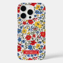 Blauw Rode en Gele Ditsy Bloemen Monogram