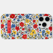 Blauw Rode en Gele Ditsy Bloemen Monogram Case-Mate iPhone Case (Achterkant (horizontaal))