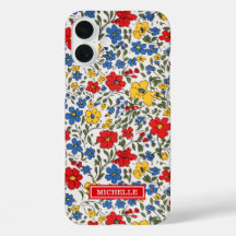 Blauw Rode en Gele Ditsy Bloemen Monogram