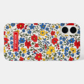 Blauw Rode en Gele Ditsy Bloemen Monogram Case-Mate iPhone Case (Achterkant (horizontaal))