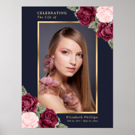 Blauw Rode Foto Viering Van Het Leven Rouw Aankond Poster