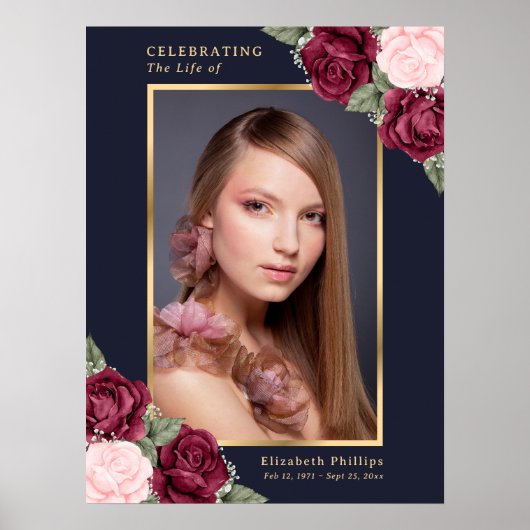 Blauw Rode Foto Viering Van Het Leven Rouw Aankond Poster (Voorkant)