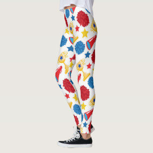 Blauw Rode Gele Sterren Cheerleader Pom Poms Leggings