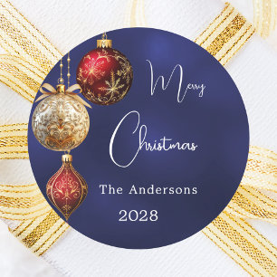 Blauw rode gouden kerstversiering ronde sticker