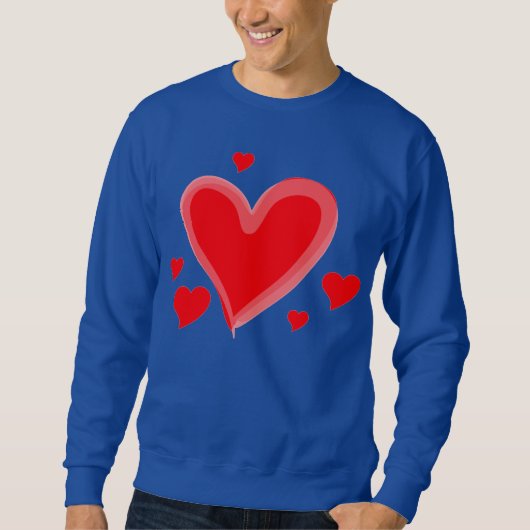 blauw rode harten Valentijnsdag sweatshirt (Voorkant)
