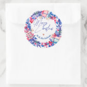 Blauw Rode Kerstkrans Ronde Sticker (Tas)