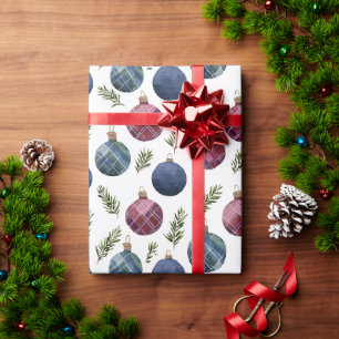 Blauw Rode Landelijke Kerstversiering Cadeaupapier