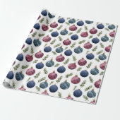 Blauw Rode Landelijke Kerstversiering Cadeaupapier (Uitgerold)