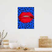 blauw rode lippen luipaard kunst rockabilly poster (Keuken)
