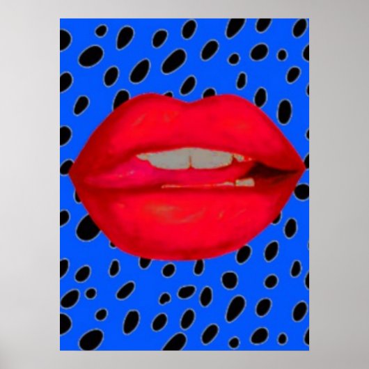 blauw rode lippen luipaard kunst rockabilly poster (Voorkant)