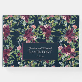Blauw Rode Roze Bloemige Trouw Gastenboek