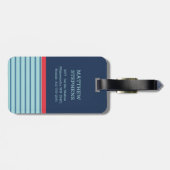 Blauw Rode Streep Monogram Naam Adres Bagage Label (Achterkant horizontaal)