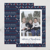 Blauw Rode Witte Kerstman Foto Kerstkaarten Feestdagenkaart (Voorkant / Achterkant)