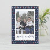 Blauw Rode Witte Kerstman Foto Kerstkaarten Feestdagenkaart (Staand voorkant)