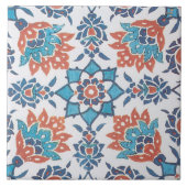 Blauw Rode Witte Vintage Bloem Kunsttegel Tegeltje (Voorkant)