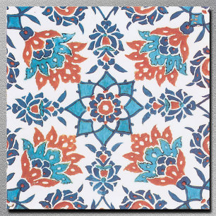 Blauw Rode Witte Vintage Bloem Kunsttegel Tegeltje