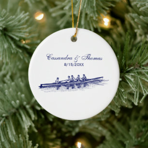 Blauw Roeien Roeiers Ploeg Team Watersport Keramisch Ornament