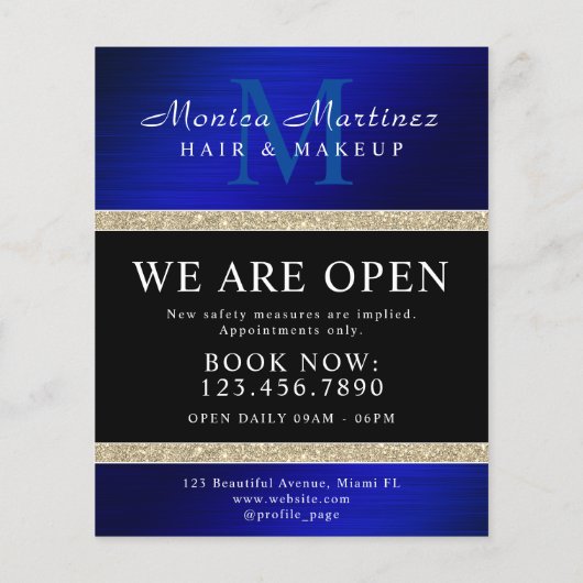 Blauw roestvrij staal metaal goud glitters flyer (Achterkant)