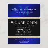 Blauw roestvrij staal metaal goud glitters flyer (Voorkant)