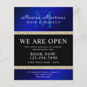 Blauw roestvrij staal metaal goud glitters flyer