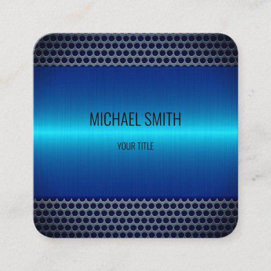 Blauw roestvrij staal vierkante visitekaartje (Voorkant)