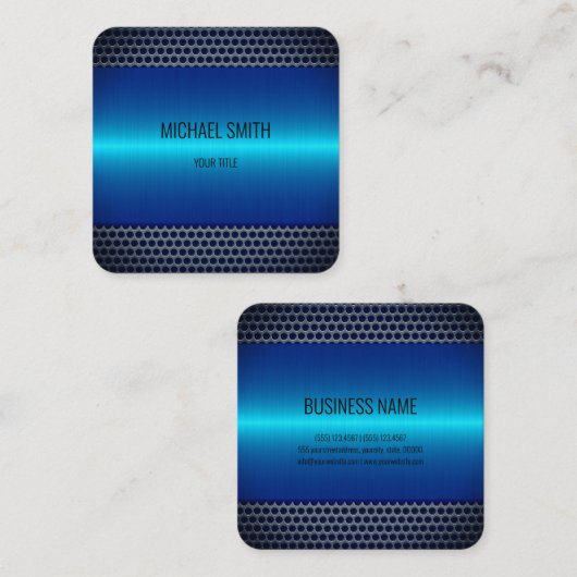 Blauw roestvrij staal vierkante visitekaartje (Voorkant / Achterkant)
