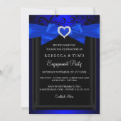 Blauw Romantisch Hart Verlovingsfeest Uitnodiging (Voorkant)