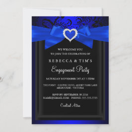 Blauw Romantisch Hart Verlovingsfeest Uitnodiging