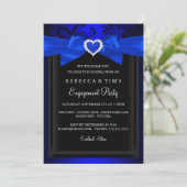 Blauw Romantisch Hart Verlovingsfeest Uitnodiging (Staand voorkant)