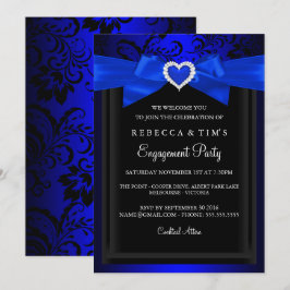 Blauw Romantisch Hart Verlovingsfeest Uitnodiging