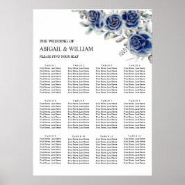 Blauw Romantische Bloemige Trouwstoelindeling Post Poster