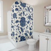 Blauw/Romig Wit  Draaiend Bloempatroon Douchegordijn (In situ)