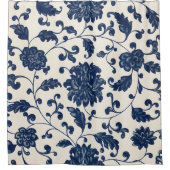 Blauw/Romig Wit  Draaiend Bloempatroon Douchegordijn (Voorkant)