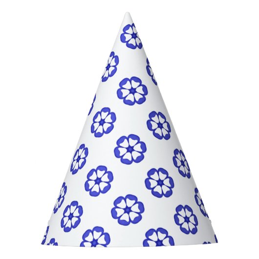 Blauw Rond Bloemmotief Feesthoedjes (Voorkant)