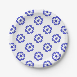 Blauw Rond Bloemmotief Papieren Bordje