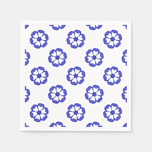 Blauw Rond Bloemmotief Servetten (Voorkant)