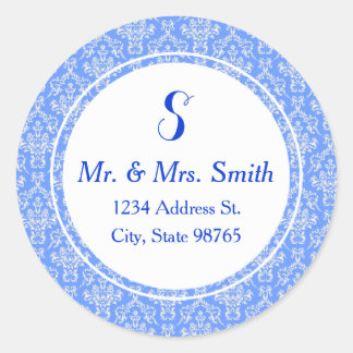 Blauw Rond Damask Adreslabel Sticker