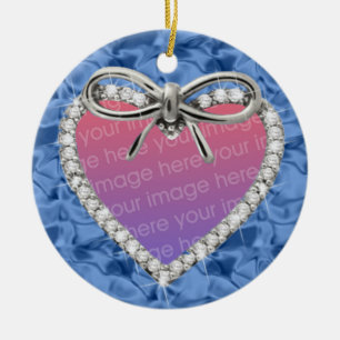 Blauw Rond Diamond Heart Lijst Ornament