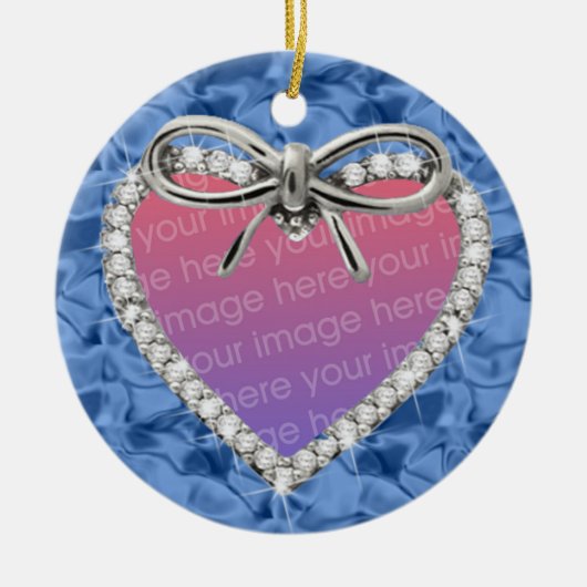 Blauw Rond Diamond Heart Lijst Ornament (Voorkant)